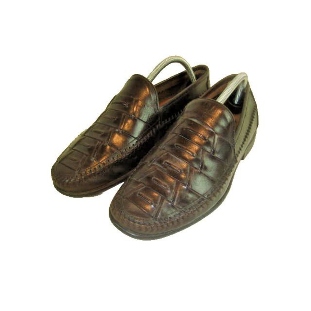 Mens French Shriner "Avalon" Brow Leather Woven Toe Loafers sz 9.5M